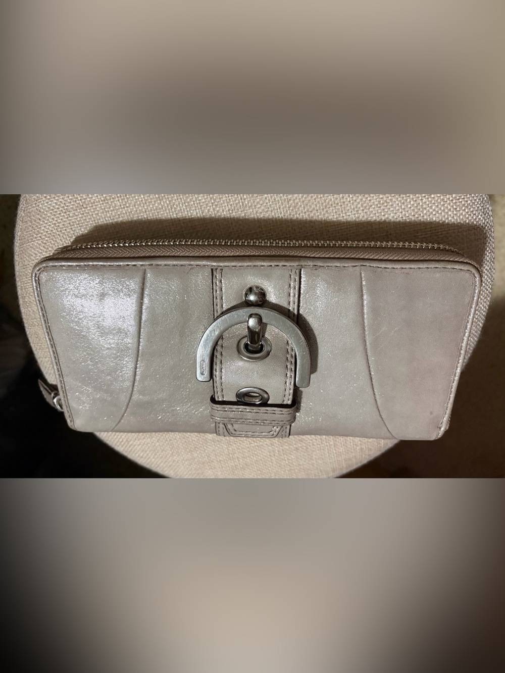 Coach Metallic Gold Leather Silver Buckle Continental Wallet
